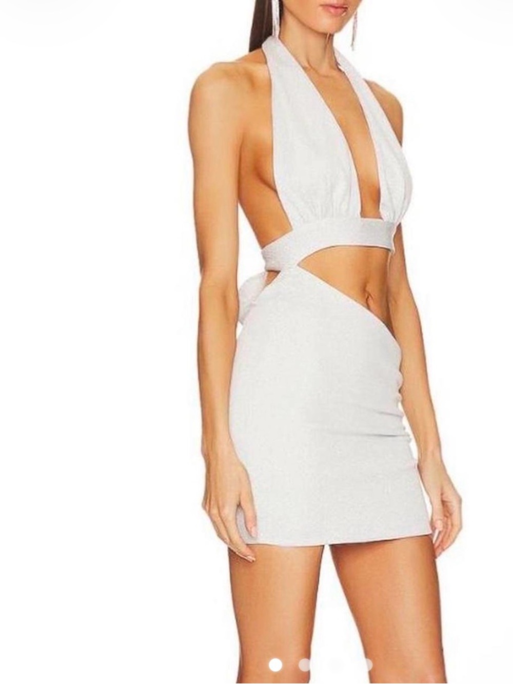 Superdown White Halter with silver metallic Cutout Mini Dress